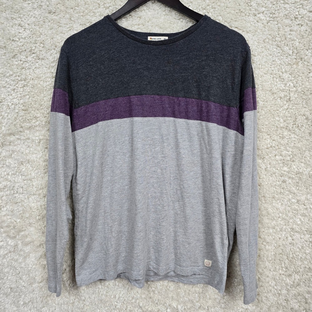 Marine Layer Mens Colorblock Long Sleeve Tee Purple Gray Charcoal Size‎ M/L
